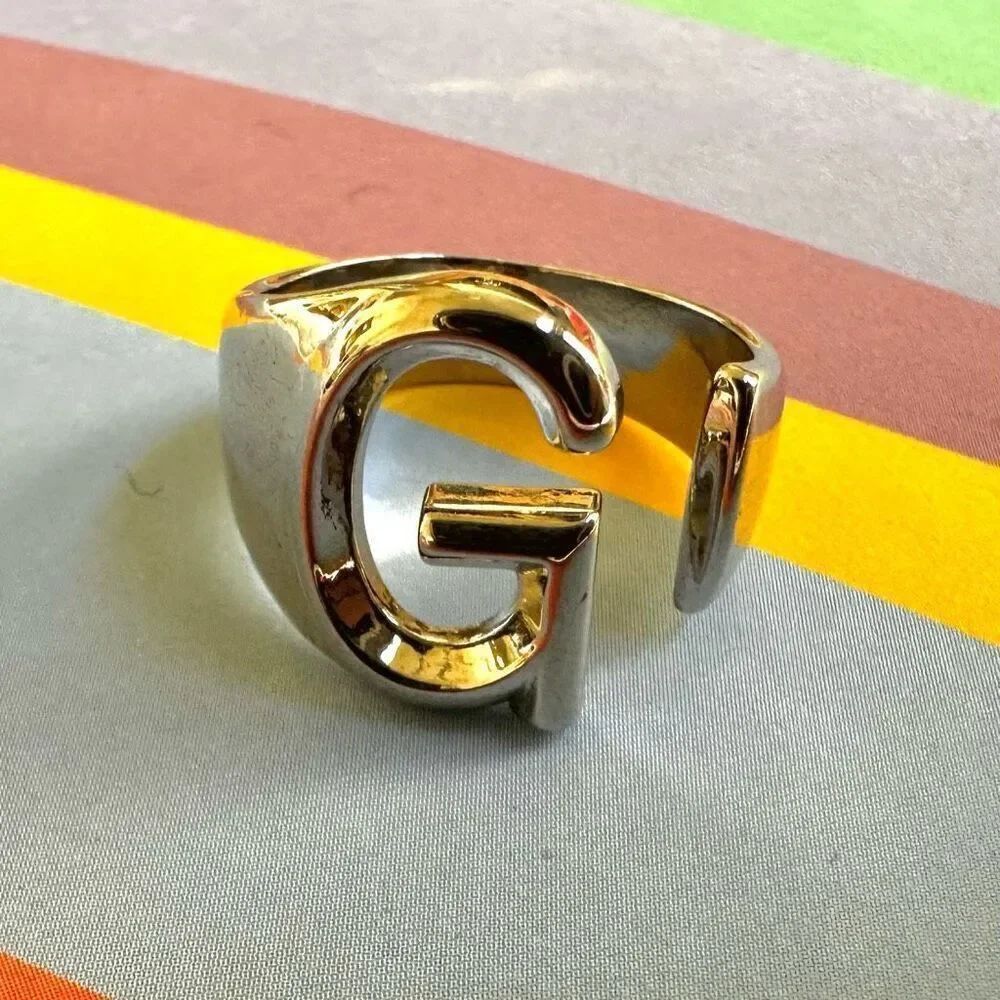Silver tone Half Open G Initial ring